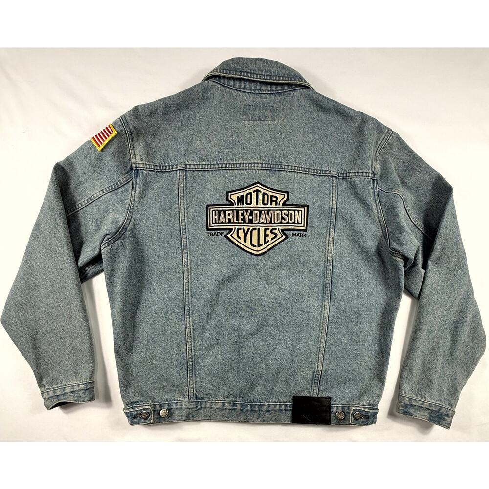 Vintage Harley Davidson Jean Denim Jacket Sz M Logo Patch Blue Trucker Biker - Picture 8 of 13